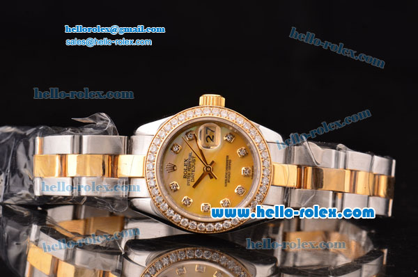 Rolex Datejust Lady 2813 Automatic Two Tone Case with Diamond Bezel and Two Tone Strap ETA Coating - Click Image to Close